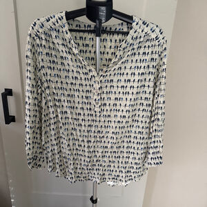 Women's Jane and Delancey Blouse 2X Off-White Blue Bird Print